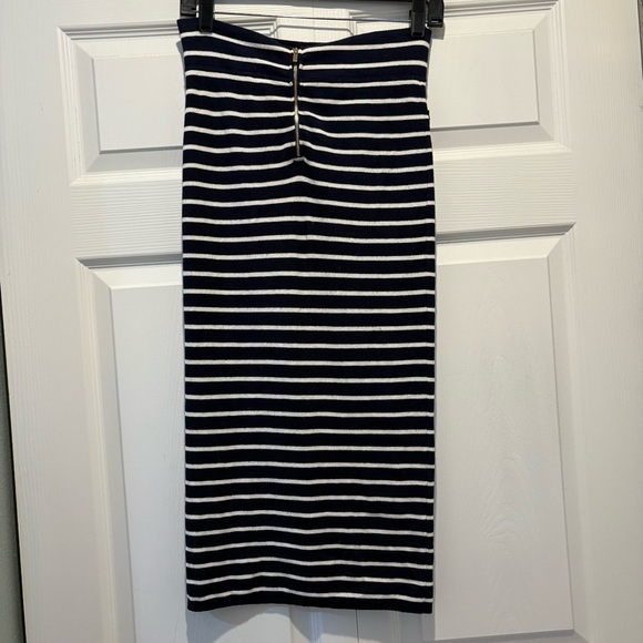 Cache striped navy blue white nautical midi pencil skirt gold zippers size S - Picture 10 of 10